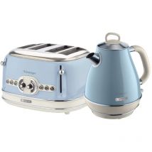 Ariete - ARPK21 Retro Style Jug Kettle and 4 Slice Toaster Set, Vintage Design, Blue