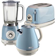 ARPK24 Retro Style Jug Kettle, 2 Slice Toaster & Jug Blender Set, Vintage Design, Blue - Ariete