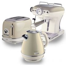 Ariete ARPK4 Retro Style Jug Kettle, 2 Slice Toaster and Espresso Machine Set, Vintage Design, Beige