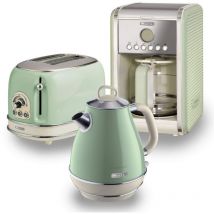 ARPK8 Retro Style Jug Kettle, 2 Slice Toaster and Filter Coffee Machine Set, Vintage Design, Green - Ariete