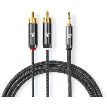 Stereo audiokabel 35 mm stecker 2x rca stecker vergoldet 500 m rund grau mit metall box mit abgedecktem fenster 83705579 83705579 83705579 83705579