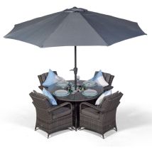 Arizona Round 4 Seater Patio Dining Set with Ice Bucket Drinks Cooler - Grey