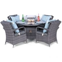 Arizona Fire Pit 4 Seater Round Rattan Dining Set - Grey