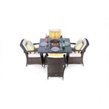Arizona Fire Pit 4 Seater Square Rattan Dining Set - Brown