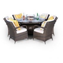Arizona Fire Pit 6 Seater Round Rattan Dining Set - Brown