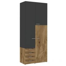 Mobilfino Camerette - ARM7 - Armadio ad ante battenti con elemento cassettiera l 105 h 257,8 p 58,2 - Basalto e quercia