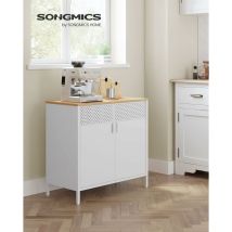 Songmics - Mobile, Organizzatore, Armadio in Metallo, con Doppia Anta, Chiusura Magnetica, Ripiani Regolabili, Struttura in Acciaio, Colore Naturale