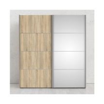 Armadio 182x200h cm con anta scorrevole a specchio e cassettiera interna rovere - Lemano