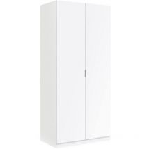 Guardaroba, Armadio per camera da letto a 2 ante battenti, Mobile per camera da letto con 1 ripiano e barra appendiabiti, cm 82x52h180, Bianco