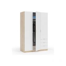 Armadio 121x180h cm con tre ante rovere canadese e bianco - Acacia