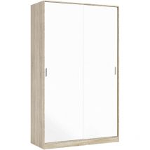 Guardaroba, Armadio per camera da letto a 2 ante scorrevoli, Mobile con 3 ripiani e barra appendiabiti, cm 120x50h200, Rovere e Bianco