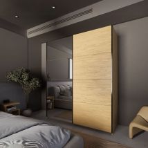 Toscohome - Armadio con ante scorrevoli e specchio colore rovere 170x205H cm - Bedos