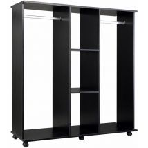 Armadio Guardaroba a 5 Ripiani con Ruote e Barre Appendiabiti in Legno e Alluminio Nero 120x40x128 cm