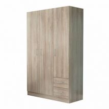 Cosma - Armadio in legno da interno camera da letto con asta appendi abiti 3 ante e 2 cassetti Geremy - Rovere grigio