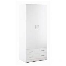 Mehrzweck-Kleiderschrank mit zwei Türen und zwei Schubladen Weiß 77x52x h182 cm