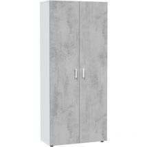 Habitdesign - Armadio multiuso, Mobile ausiliario a 2 ante, Guardaroba portascope a 2 ante e 3 ripiani, cm 80x37h182, Cemento e Bianco