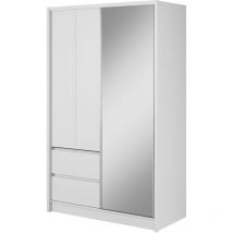 Bim Furniture - Armadio sara 134 cm Anta scorrevole Specchio 2 cassetti Bianco opaco