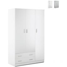 Dreitüriger Kleiderschrank mit zwei Schubladen Weiß 115x52x h180 cm