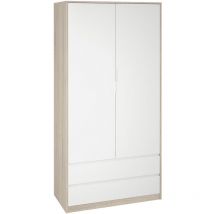 Md Block - Armario 2 puertas 2 cajones abatibles acabado roble cortez/blanco 200 cm(alto)100 cm(ancho)50 cm(fondo)