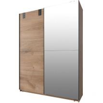 Calicosy - Armario 2 puertas correderas 1 puerta espejo + 1 puerta roble - L135 cm