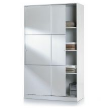Fores - Armario 2 puertas correderas estantes 120 blanco brillo