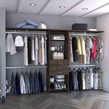 Tuhome Concept - Armario Abierto Plego, con 3 cajones, estantería y barras de colgar , 187.45 cm x 299.97 cm x 41.40 cm , Marrón
