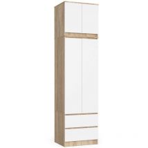 Akord - Armario S60 con altillo Roble Sonoma 60 cm 2 puertas 2 cajones frente en color Blanco 3 estantes 60x51x234 cm