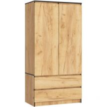 Akord - Armario S90 Roble Craft 90 cm 2 puertas 2 cajones frente en color Roble Craft 4 estantes 90x51x180 cm