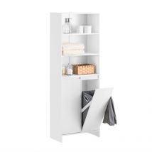 Armario Alto de Baño Ancho con Cesto para Ropa Sucia Mueble Columna Multifuncional con 2 Puertas 3 Estantes y 2 Cestos Blanco 60 x 30 x 171 cm