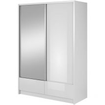 Bim Furniture - Armario aria i 154 cm con 2 puertas correderas, cajones, blanco brillante