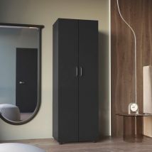 Armario Aurora en melamina con dos estantes y una barra para colgar ropa - Negro