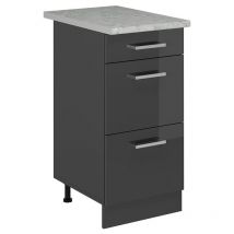 Mueble bajo de cocina R-Line, Antracita alto brillo, 40 cm et Mármol Vicco