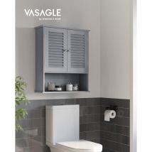 Vasagle - Armario de Pared para Baño, Armario Colgante, Armario de Almacenamiento con Estante Ajustable, Puertas de Doble Persiana y Estante Abierto,