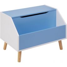 Armario caja MDF madera de caucho patas con tapas baúl infantil con estante azul Casper