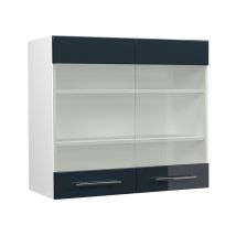 Vicco - Armario de cocina con vidrio Fame-Line, Azul oscuro alto brillo, 80 cm