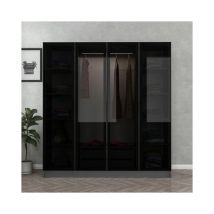 Armario con 4 puertas en cristal ahumado, antracita/negro 180 x 190 cm - Dimensiones: 210cm