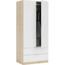 Armario de 2 puertas y 2 cajones, Color Roble Canadian y Blanco Artik