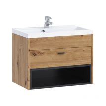Mobilier1 - Armario de baño colgante para lavabo Baltesi 118, Roble Artisan + Negro, Montada en la pared, Número de puertas: 0, 45x60x35cm,
