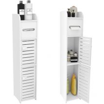 Armario de Suelo para Baño, Almacenamiento para baño con Portapapel Higiénico Armario Estrecho, Panel MDF,Blanco 17x15x78cm