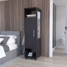 Tuhome Concept - Armario Kronospan en melamina con una puerta , dos estante , barra para colgar ropa y espejo incluido , Negro 160 x 40 x 48 cm
