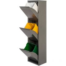 Jobgar - Cubo de basura y reciclaje eco Recycling Metálico de 3 compartimentos, 3x17L (51L) Gris brillo