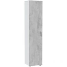 Habitdesign - Armario multiusos alto 1 puerta 3 estantes columna auxiliar color blanco Artik y gris cemento 182x41x37 cm