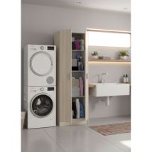 Altri - Armario multifunción Salem, Armario auxiliar de 2 puertas, Zapatero con 3 baldas, Zapatero alto moderno, cm 59x37h180, Roble
