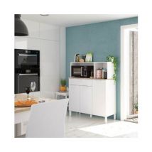 Abitare - Mueble de cocina 108x40x126 cm blanco mate y roble canadiense con tres puertas y un cajón - Fanaro