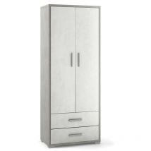 Sarmog - Armario multiusos de dos puertas y dos cajones Cemento Blanco 71x41x h182 cm