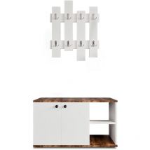 Armario Multiusos - Zapatero catterhouse Kavala Blanco-Marrón 90x32x53 cm con 2 Puertas, 2 Baldas (Ext./Int.) y Perchero