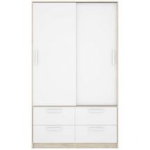 DKT - Armario puertas correderas Celia acabado blanco/natural, 204 cm(alto)120 cm(ancho)65 cm(largo