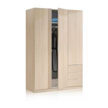 Armario Low Cost 3 puertas 3 cajones Roble 121cm(armario)/35cm(cajón) (ancho) x 180cm(armario)/13cm(cajón) (alto)