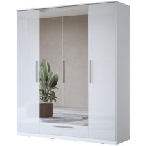 Armario Torvire 118, Blanco + Blanco brillante, 215x181x60cm, Puertas de armario: Con bisagras, Número de estantes: 0, LED