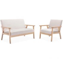 Sweeek - Armchair and 2-seater sofa in hevea wood, Isak set, Beige, 114x69.5x73 cm
